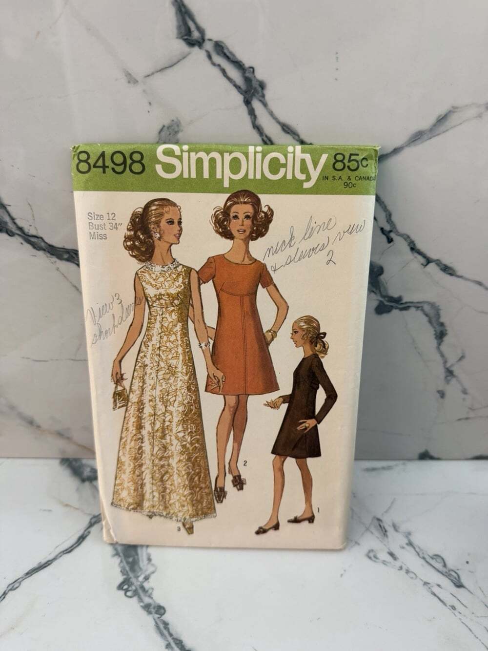 1960's Vintage Pattern Misses Dress in Two Lengths Simplicity 8498 Size 12 Bust